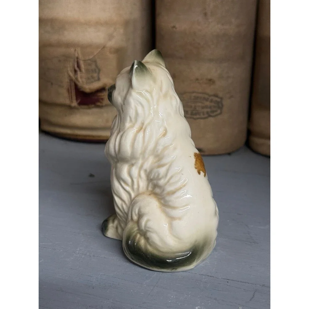 Vintage Ceramic Persian Cat Figurine White Long Hair Kitty Statue 3.5” Feline
